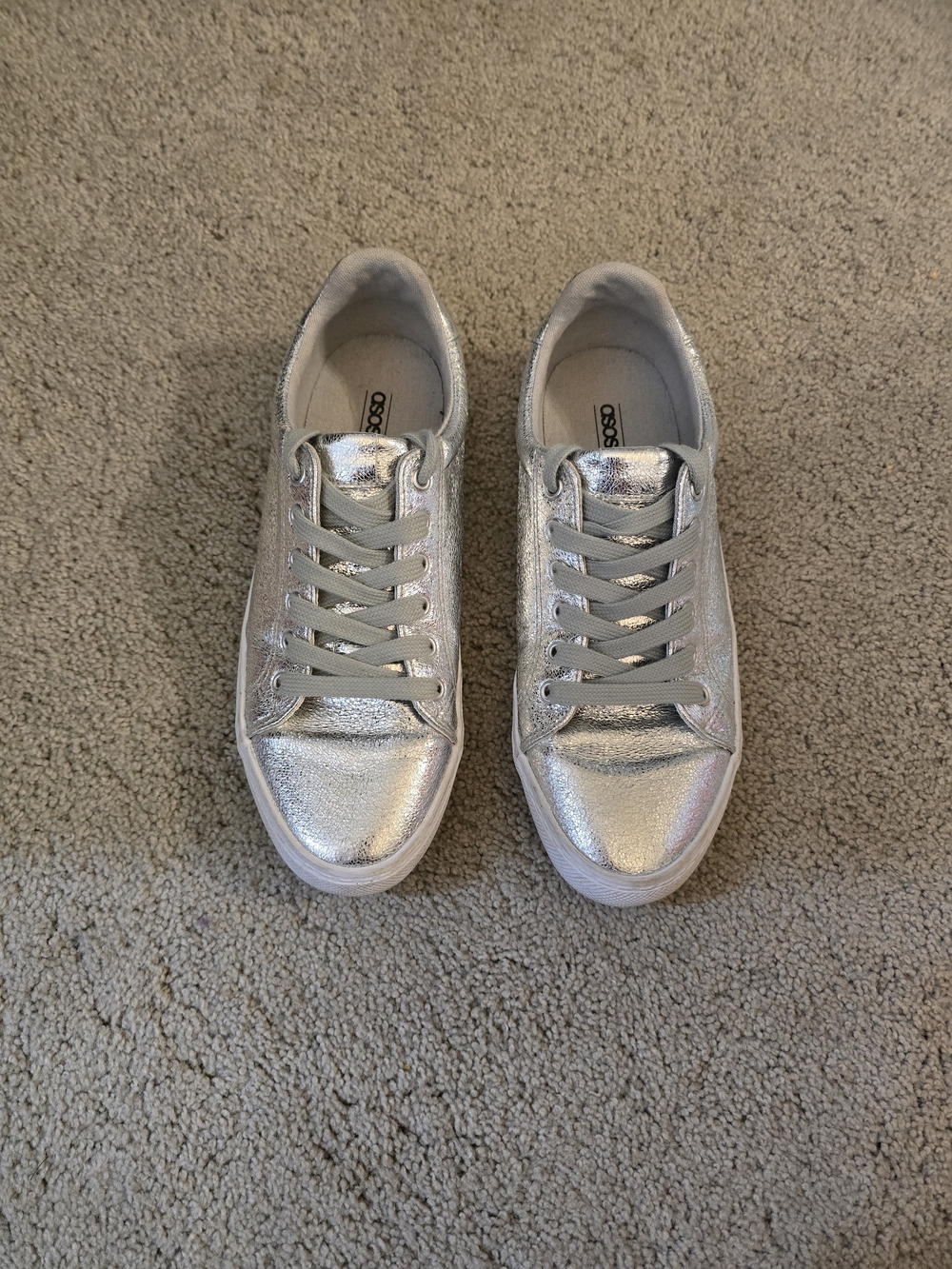 ASOS Silver Metallic Low-Top Lace-Up Sneakers